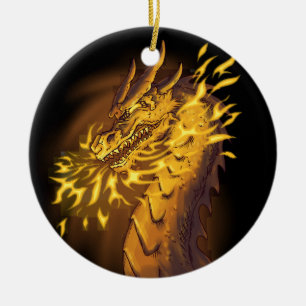 Goldener Feuerdrache Keramik Ornament