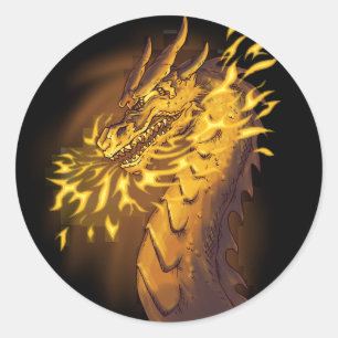 Goldener Feuerdrache Runder Aufkleber