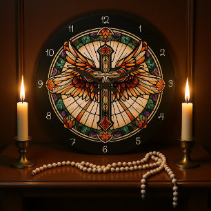 Goldener Flügelkreuz Große Wanduhr