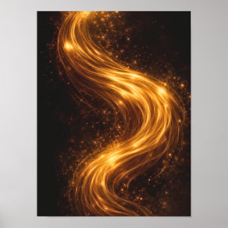 Goldener Fluss Dunkle Abstrakte Wandkunst – Luxuri Poster