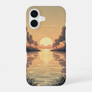 Goldener Fluss Retro Szene iPhone 16 Hülle