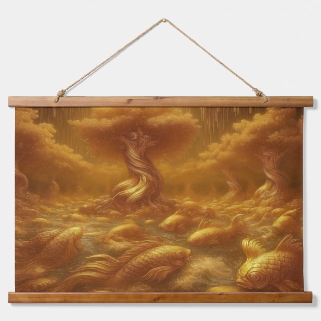 Goldener Fluss  Wandteppich Mit Holzrahmen (Vorne)