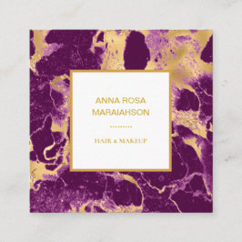 *~* Goldener Foil Glam Lila Marmor Modern Girly Lu Quadratische Visitenkarte