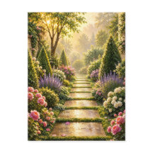 Goldener Geheimgartenweg Blumen Grußkarte