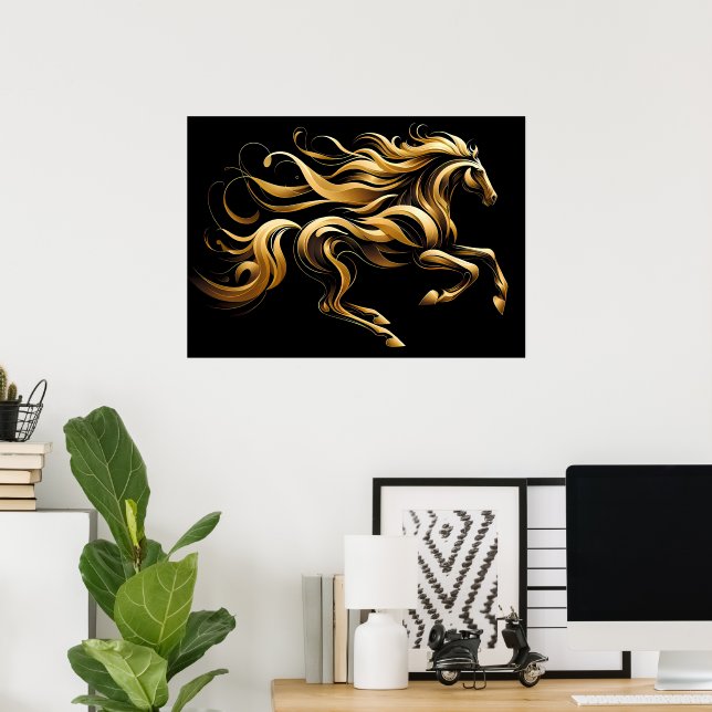 Goldener Geist - Abstraktes Pferd in Bewegung Poster (Heimbüro)