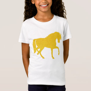 Goldener gelber Glitzer-Pferdemädchen-T - Shirt