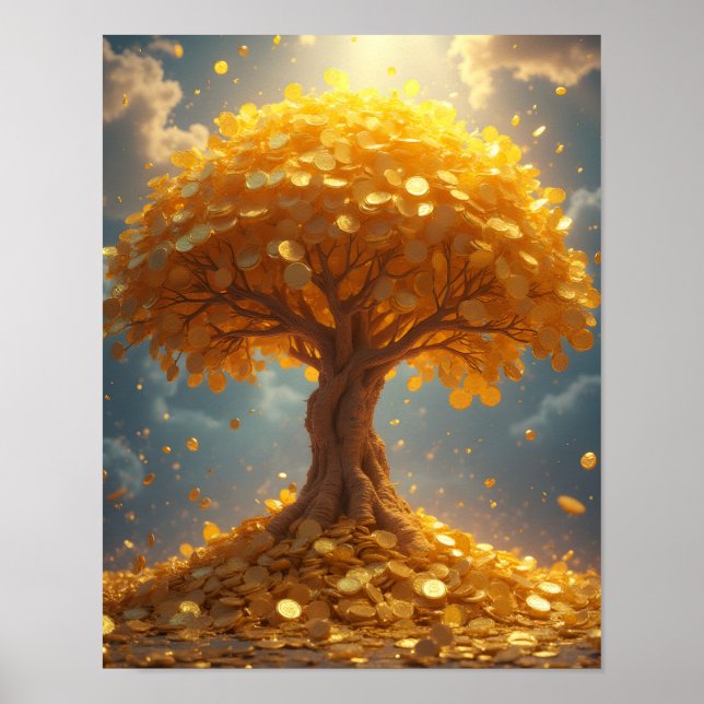 goldener Geldbaum Goldmünzen Poster (Vorne)