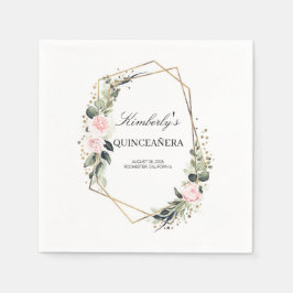 Goldener geometrischer Rahmen Quinceanera Geburtst Serviette