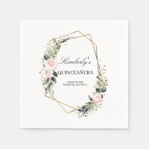 Goldener geometrischer Rahmen Quinceanera Geburtst Serviette