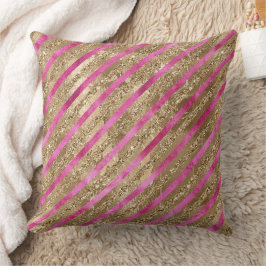 Goldener Glam Glitzer Giro Pink Streifen Kissen