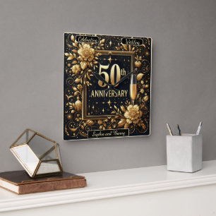Goldener Glanz: 50 Jahre Liebe Quadratische Wanduhr