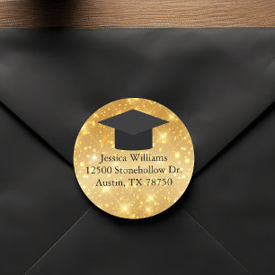 Goldener Glanz-Absender für den Abschluss Runder Aufkleber