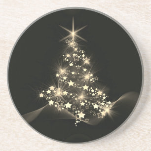 Goldener Glanz der Sterne auf dunklem Weihnachtsba Getränkeuntersetzer