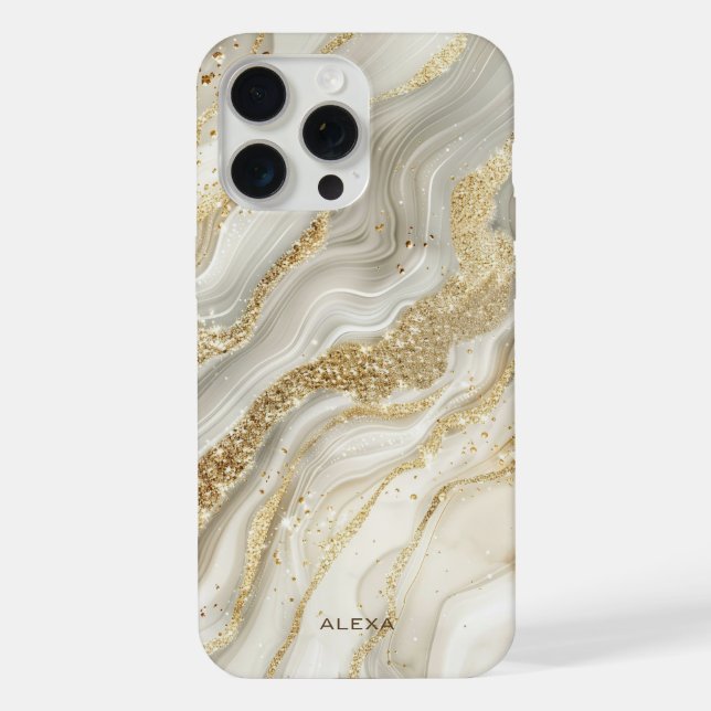 Goldener Glitter-Abstraktmarmor-Muster-Monogramm iPhone Hülle (Rückseite)