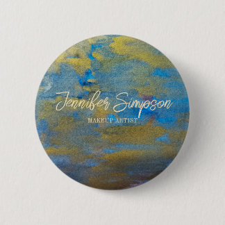 Goldener Glitter Blau Aquarell Abstrakter Name Button
