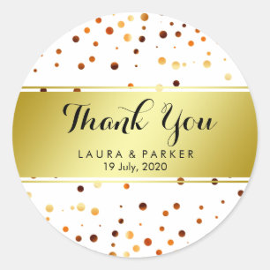 Goldener Glitter Danke Hochzeitskonfetti Runder Aufkleber