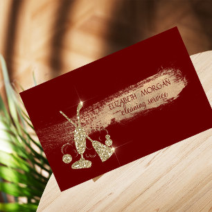 Goldener Glitter-Staubsauger,Besen Rot Visitenkarte