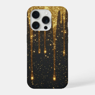 Goldener Glitter-Tropfenhintergrund mit funkelndem iPhone 15 Pro Hülle