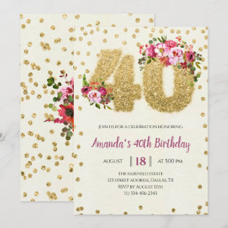 Goldener Glitzer 40. Geburtstag Einladung
