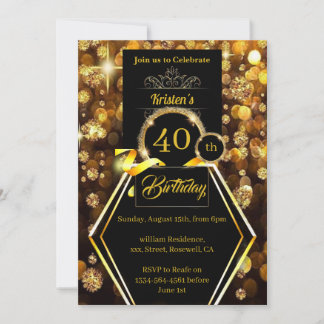 Goldener Glitzer 40. Geburtstag Einladung
