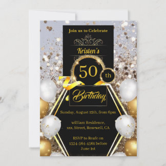 Goldener Glitzer 50. Geburtstag Einladung