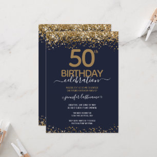 Goldener Glitzer 50. Geburtstagsparty Einladung