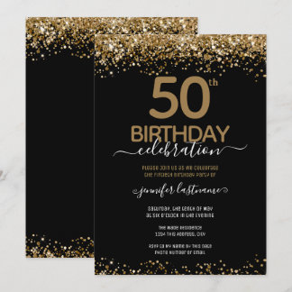 Goldener Glitzer 50. Geburtstagsparty Einladung