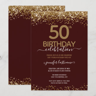Goldener Glitzer 50. Geburtstagsparty Einladung
