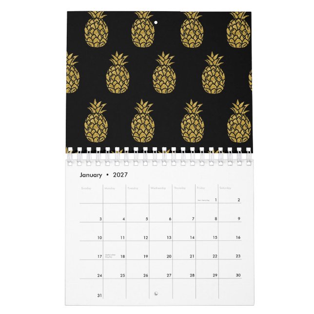 Goldener Glitzer Ananas Tropisches Obst Lover Kalender (Jan 2027)