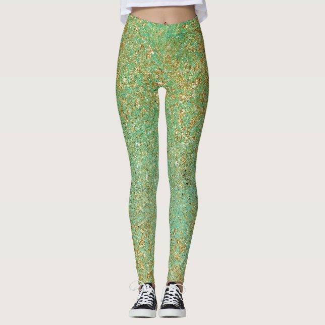 Goldener Glitzer & Aquamarines Aqua Glam Sparkle Leggings (Vorderseite)