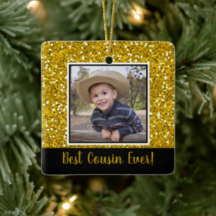 Goldener Glitzer Bester Cousin Weihnachten Keramikornament