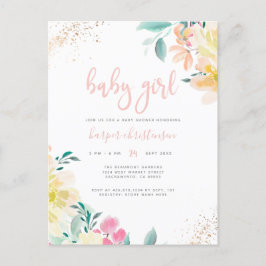 Goldener Glitzer Blush Pink Bläschen Girl Babydusc Einladungspostkarte