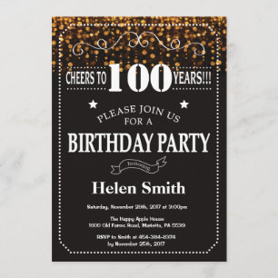 Goldener Glitzer - Einladung zum 100. Geburtstag