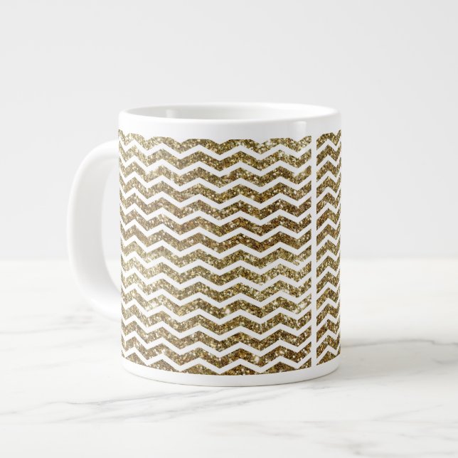 Goldener Glitzer Elegantes Zickzack Zig-Zag Jumbo-Tasse (Vorderseite Links)