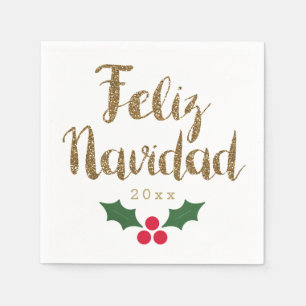 Goldener Glitzer Feliz Navidad 2021 Serviette