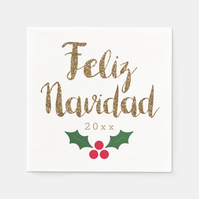 Goldener Glitzer Feliz Navidad 2021 Serviette (Vorderseite)