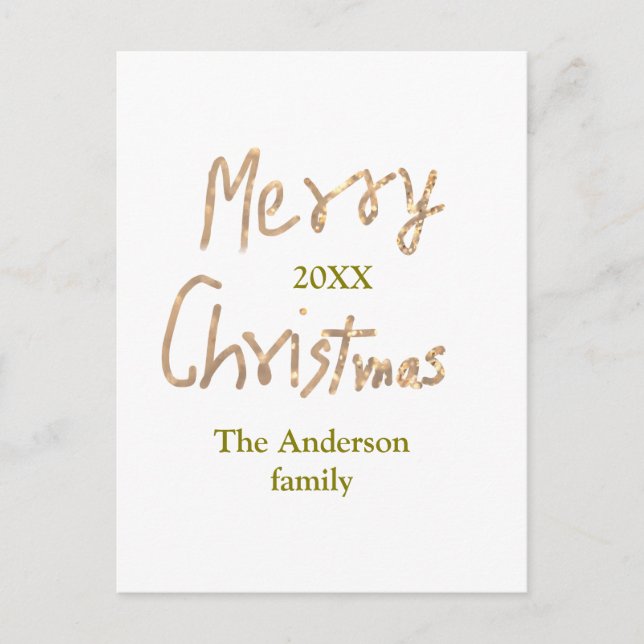Goldener Glitzer fröhliche Weihnachten geben Famil Postkarte (Vorderseite)