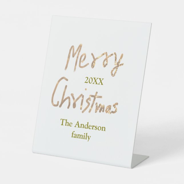 Goldener Glitzer fröhliche Weihnachten geben Famil Sockelschild (Vorderseite)