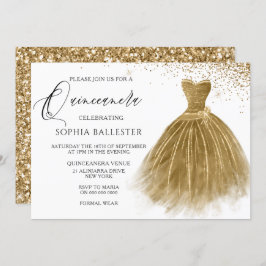 Goldener Glitzer Goldenes Kleid Quinceanera Einladung
