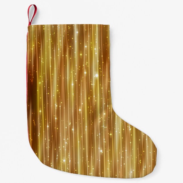 Goldener Glitzer: Heller Abstrakter Hintergrund. Kleiner Weihnachtsstrumpf (Vorderseite)