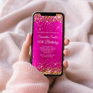Goldener Glitzer Hot Pink Foil 50. Geburtstag Einladung