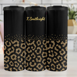 Goldener Glitzer Leopard Druckgrenze Thermosbecher