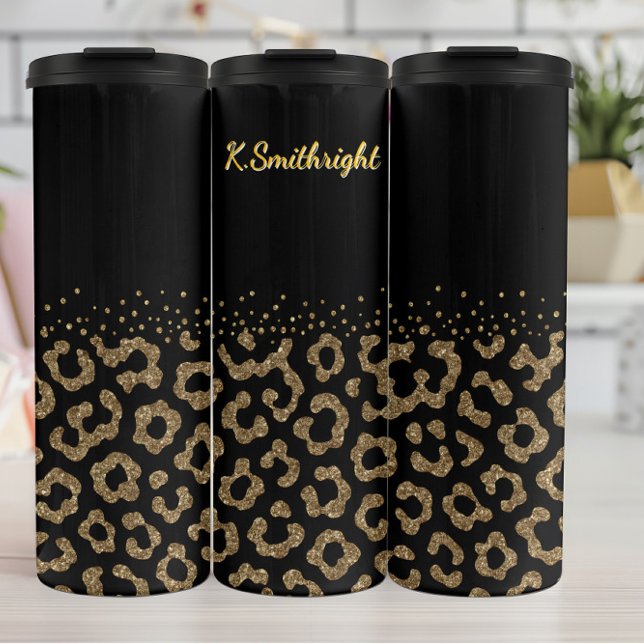 Goldener Glitzer Leopard Druckgrenze Thermosbecher (Von Creator hochgeladen)