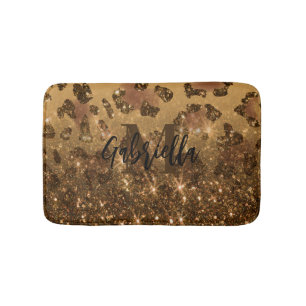 Goldener Glitzer Leopard Print Badematte