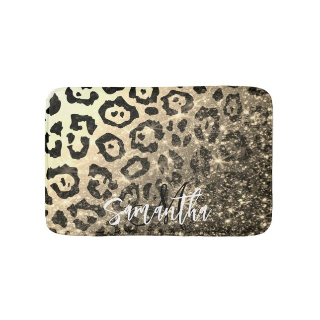 Goldener Glitzer Leopard Print Badematte (Vorderseite)