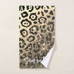 Goldener Glitzer Leopard Print Badhandtuch Set