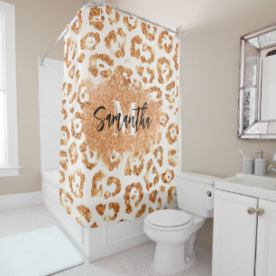 Goldener Glitzer Leopard Print Duschvorhang