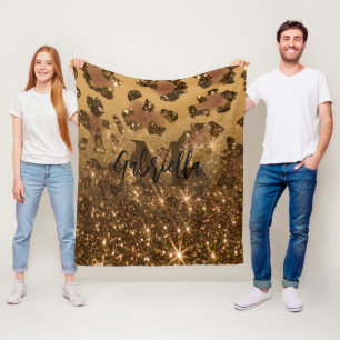 Goldener Glitzer Leopard Print Fleecedecke
