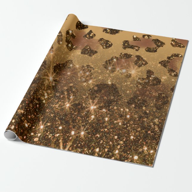 Goldener Glitzer Leopard Print Geschenkpapier (Ungerollt)