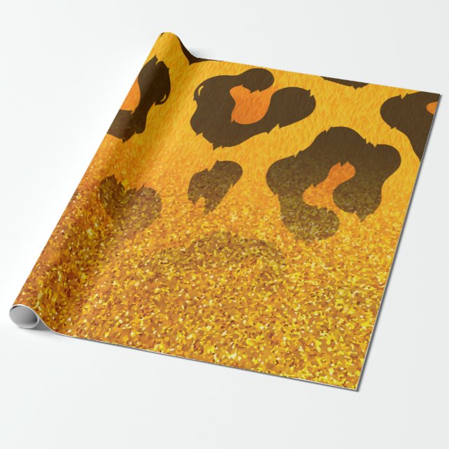 Goldener Glitzer Leopard Print Geschenkpapier (Ungerollt)